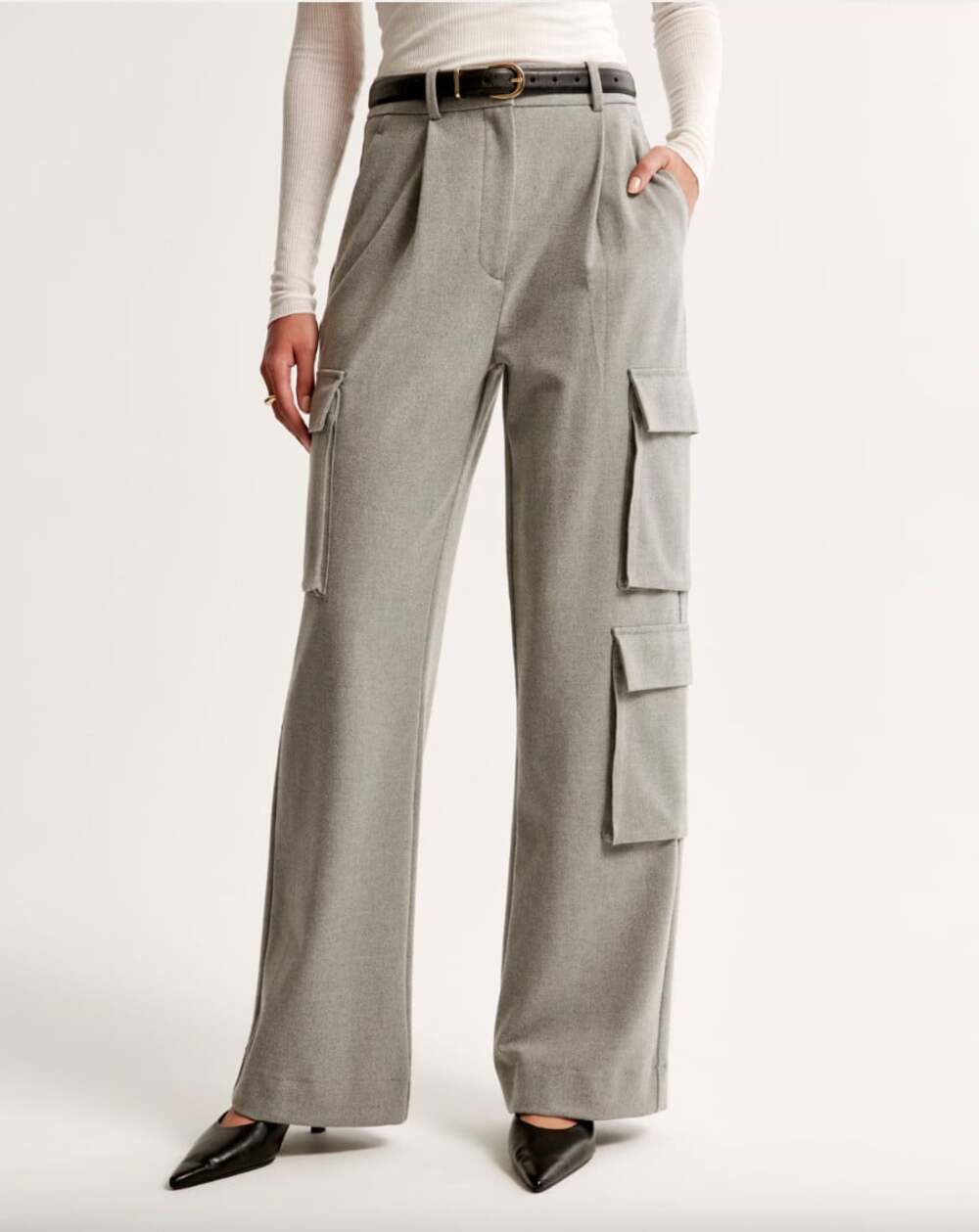Abercrombie Brushed Suiting Tailored Cargo Wide Leg Pant in Beige Size 25